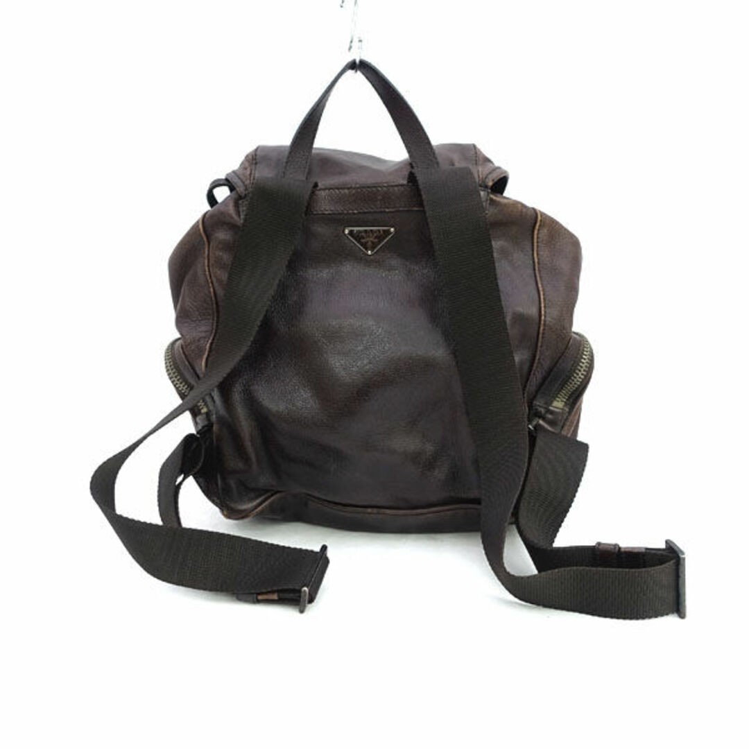 Prada Backpack Triangle Logo Leather Brown Women'… - image 2