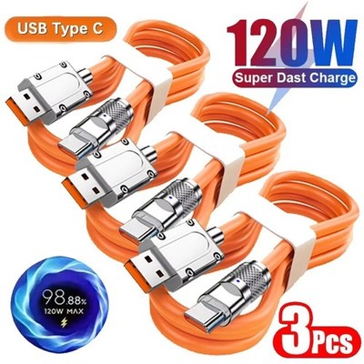 (3) PCS 120W 1M Super Fast Charge Type-C Liquid Silicone Cable Quick Charge USB
