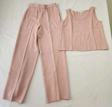 Vintage St John Collection 2 Pc Knit Set Pink Wool Rayon Shell Top Wide Leg...