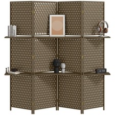 HOMCOM 4 Panel Folding Room Dividers, Privacy Screen Panels w/ Shelf, Brown