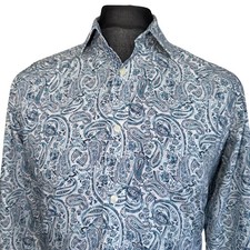 TED BAKER Shirt Mens Size 15 Fits as M (40") Long Sleeve White Paisley Design