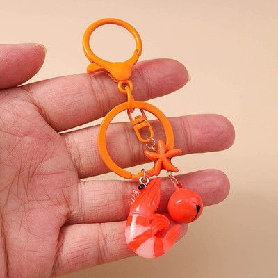 Cute Resin 3D Shrimp Keychain Simulation Food Key Ring Pendants Handbag Decor