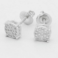 Men's Sterling-Silver 925 Brillant CZ 6mm Round Studs Earring Unisex.Box