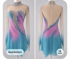 Ice Figure Skating Dress Elasticity Competition Skating Jeweled blue dyeing