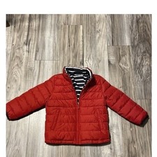 Baby Gap Reversible Puffer Coat Size 4 Solid Red  Navy and White Striped EUC 