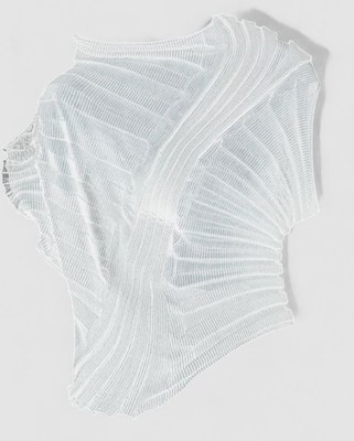 Issey Miyake Women's White Asymmetric Ribbed Knit Japan Plissé