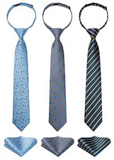 3pcs Boys Pre-Tied Neckties  Pocket Square Set 15 inch Ages 8-14 T3e001