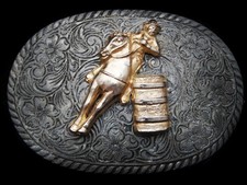 LH05156 VINTAGE 1970s  RODEO COWBOY  WESTERN FLORAL DESIGN BELT BUCKLE