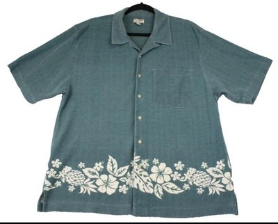 Bugle Boy Aloha Hawaiian Shirt Mens Large Camp Collar Pineapple Border Print