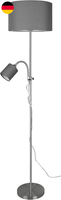 Reality Leuchten Stehleuchte Owen R40192007, Metall Nickel Matt, Stoffschirm Gra