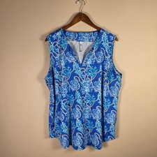 Lulu-B Blue Coral Rope Print Sleeveless V-Neck Top Plus Size 2X Nautical Coastal