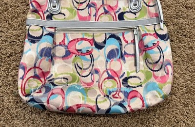 【Rare】COACH POPPY Glam llic Tote bag Coach Poppy Ikat 19876 Signature C Glam Tote Shoulder Bag in