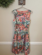 Talbots Womens Size 4P Floral Sleeveless Fit Flare Dress Multicolor Belted