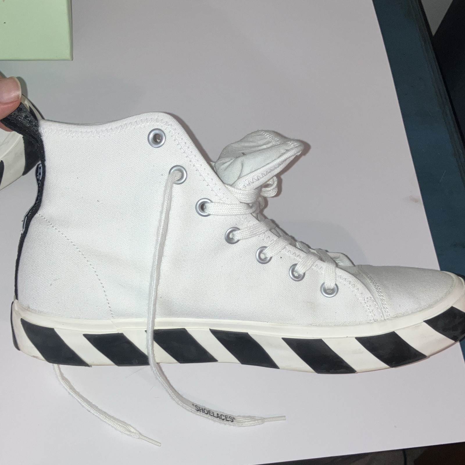 Off-White Vulcanized Men’s High Top Canvas Lace-Up Sneakers White/Black image 5