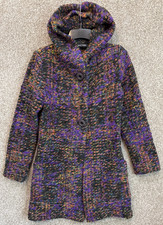 Eva Tralala France Womens Medium Wool Knit Hooded Button Coat Jacket Pockets