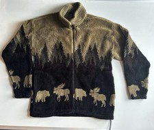Vtg 90s Mazmania Moose Bear Fleece Jacket Ful...