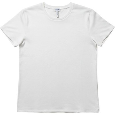 Loewe Women White Cotton Blend Short Sleeve T-Shirt Embossed Anagram Logo Size M