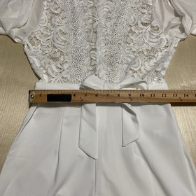 MKQW Women&rsquo;s Size Small Lace Ruffled Long Sleeve Mesh Clubwear Romper in White