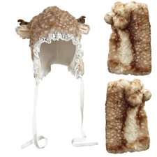 Deer Print Leg Warmers Plush Hat Super Soft Warm Hat for Daily Wear Winter
