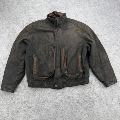 Vintage Cougar International Leather Bomber Jacket Mens XL Brown Distressed Zip