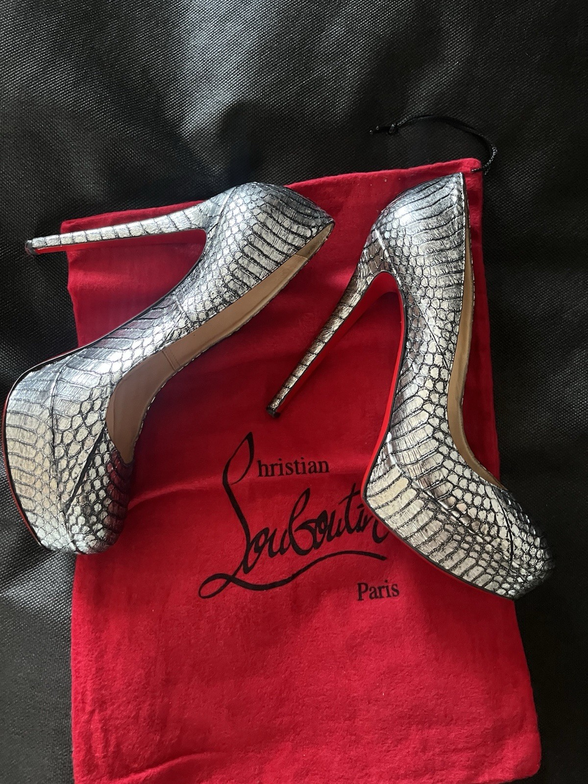 Christian Louboutin Python Silver Platform Pumps … - image 19