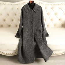 Winter Women New Wool Lapel Collar Mid Length Coat Single Breasted Wool Overcoat
