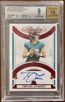 Trevor Lawrence 2021 Flawless Rookie Gems Signatures /20 RC BGS 9 Auto 10