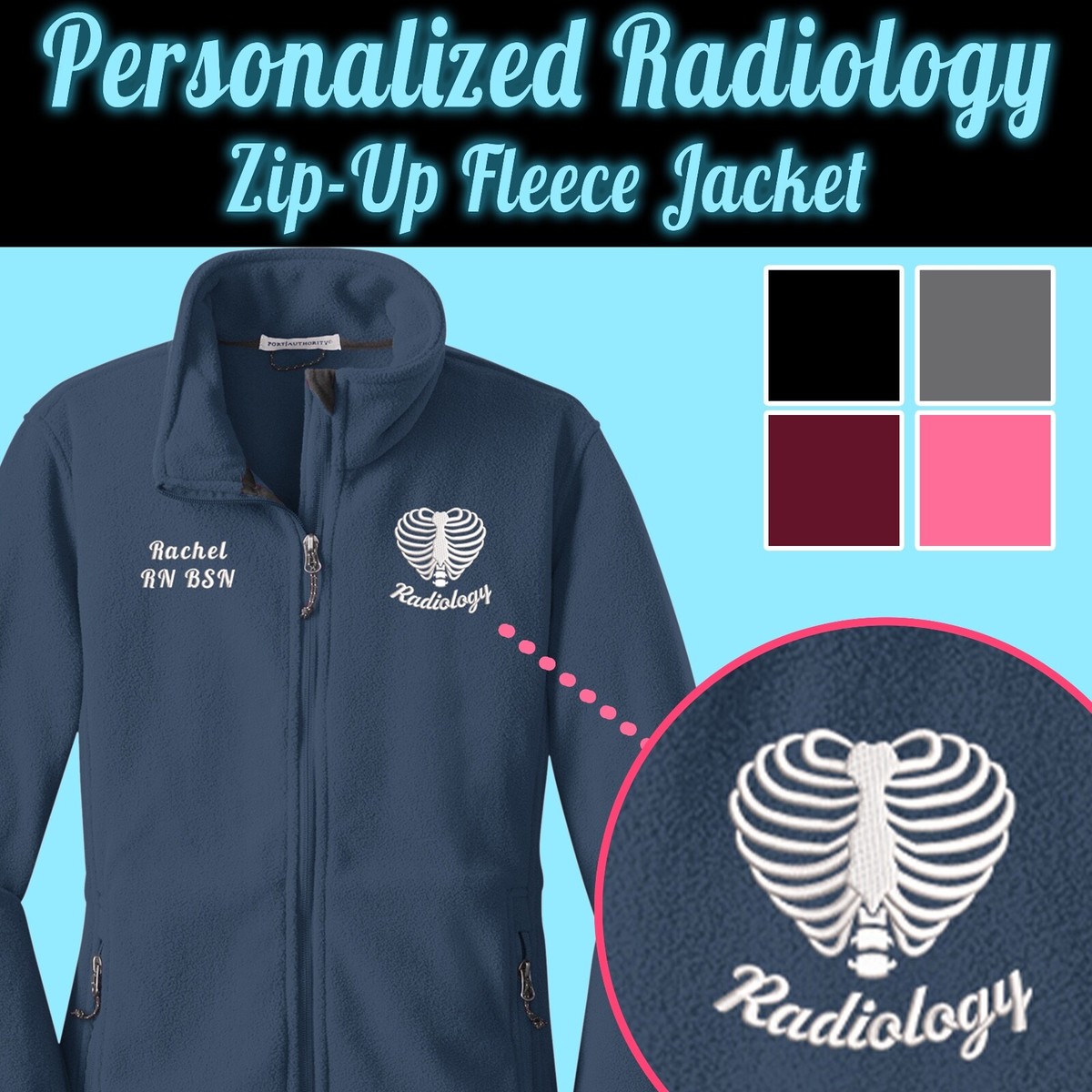 Personalized Radiology Embroidered Zip Up Fleece Jacket | eBay