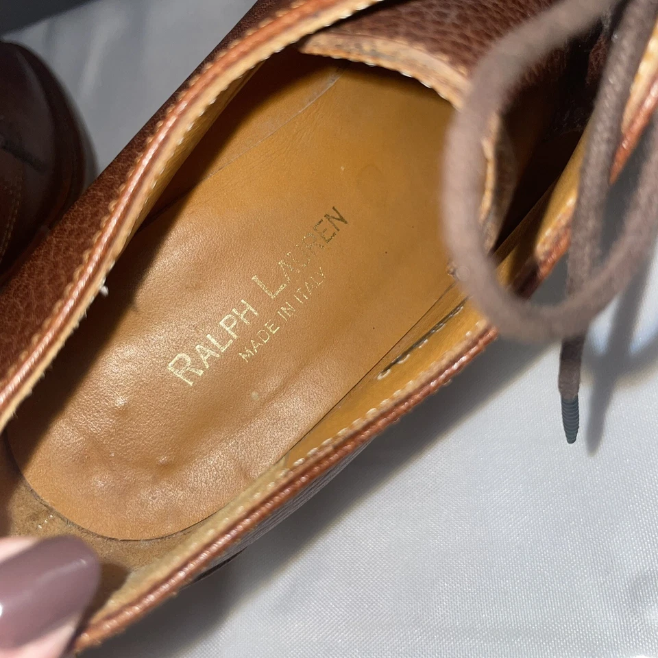 Ralph Lauren Hecho en Italia Mujer Talla 6 Tacón Grueso Zapatos Botín Cuero Marrón Foto 3 de 4