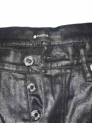 Purple Brand Jeans Sz 32 P001 Low Rise Skinny x Black Tar Coated