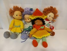 L K Vintage Strawberry Shortcake Dolls Crochet Knitted Hand Crafted Lot of 3