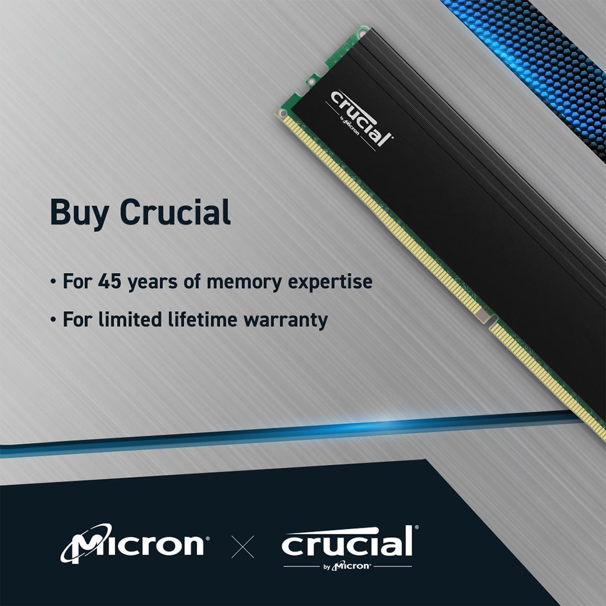 Crucial Pro 32GB (2x16GB) DDR4 3200MHz CL22 UDIMM Desktop Memory  