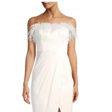 Aidan Mattox ivory white strapless feather bridal gown dress size 2