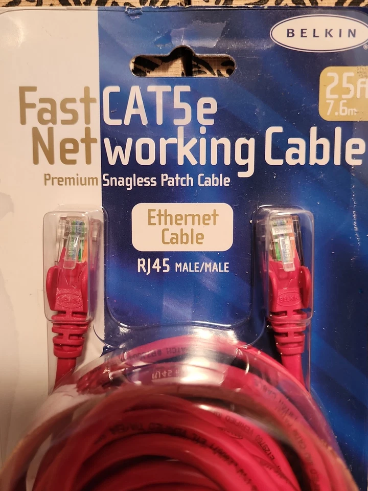Belkin A3L850-25-RED-S RJ45 CAT5e FastCat5e Network Cable Male/Male Red 25ft NIP - Image 3 of 4