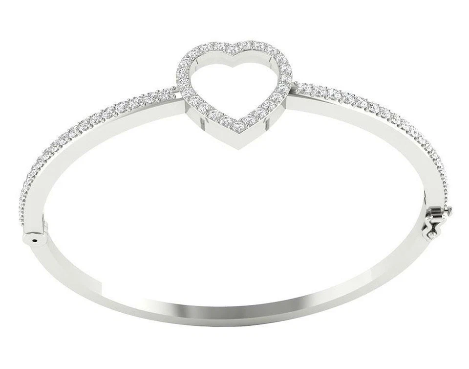Heart Bangle Bracelet I1 G 1.50 Carat Natural Diamond 14K Yellow Gold 2.40Inch - Image 4 of 4