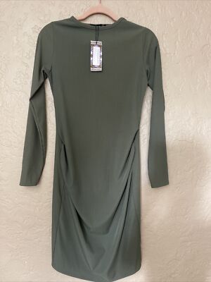 NWT BOOHOO WOMEN'S MATERNITY DRESS GREEN BODYCON STRETCH LONG SLEEVES KNEE  SZ 6 | eBay