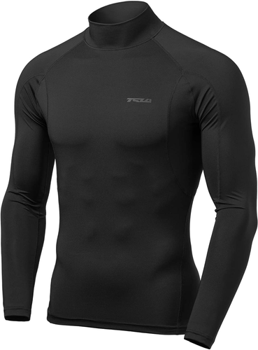 Men'S UPF 50+ Mock Long Sleeve Compression Shirts, Athletic Workout Shirt, Base