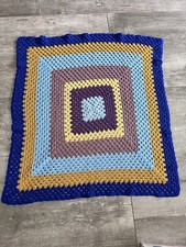 Vintage GRANNY AFGHAN Handmade Crochet Square Blanket Throw 44X42 Multicolor