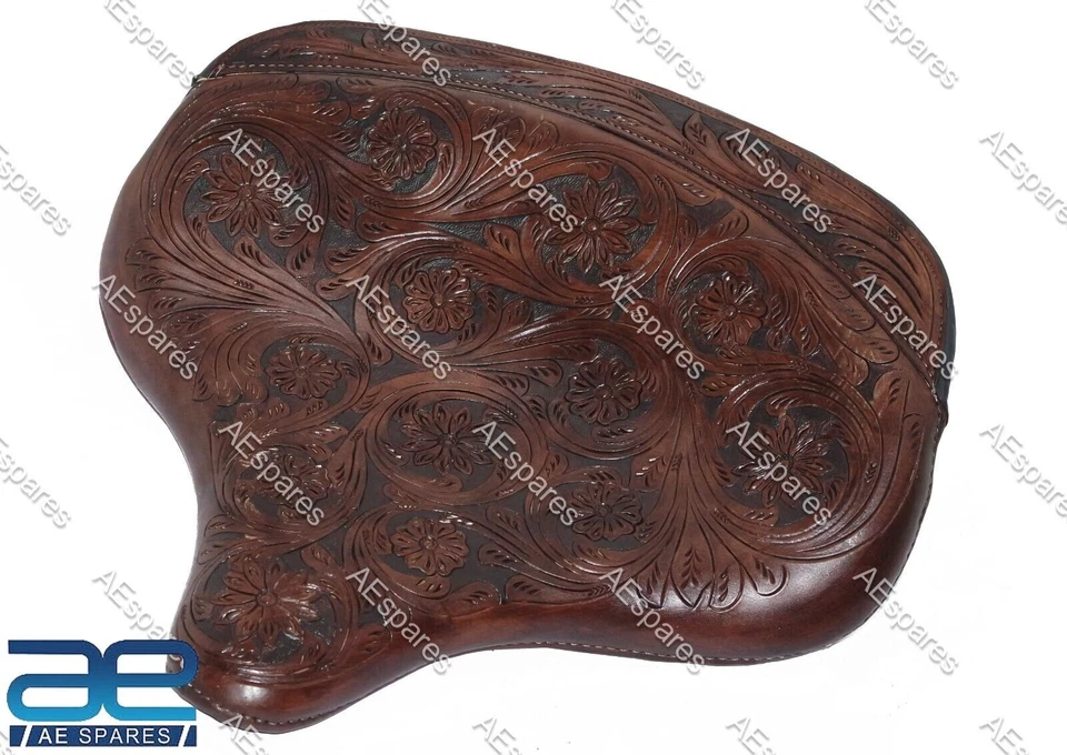 Pour Harley Wla Wlc Wl Knucklehead Cuir Fleur Sculpté Solo Siège Foncé Brun S2u - Photo 4/4