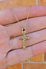 14K Gold Filled Cross Necklace Charm Crucifix Toddler Cable Chain Cadena Jóvenes