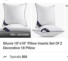 Siluvia 18"x18" Pillow Inserts Set of 2 Decorative 18 Pillow Inserts-Square