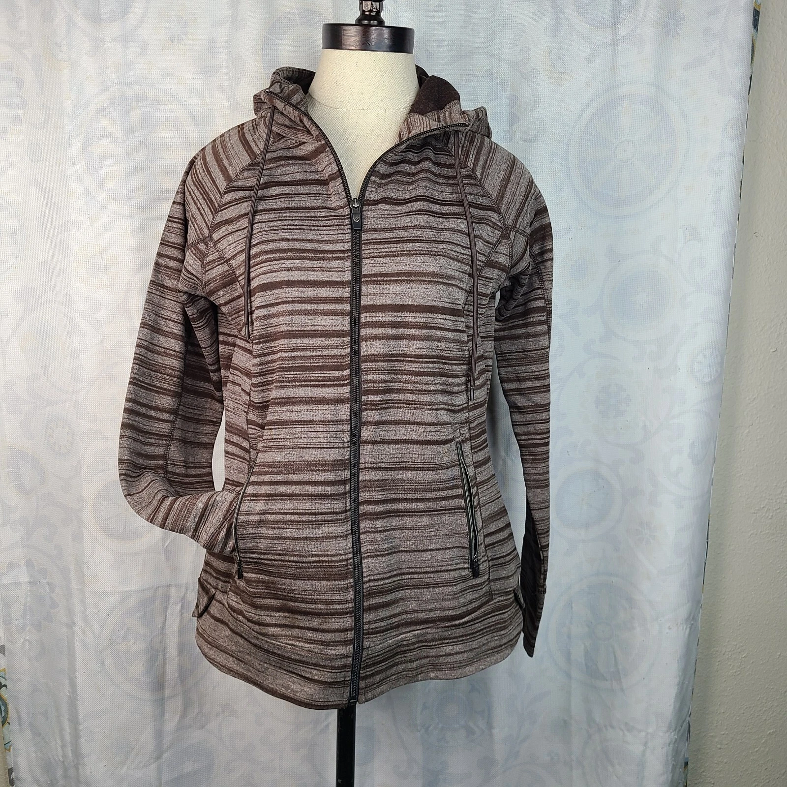 Kuhl Piper Hoodie Brown & Gray Full-Zip Long-Sleeve w/Thumbholes Women's Small
