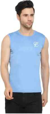 Flexica Solid Men Round Neck Light Blue sando sleevless
