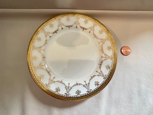 ROYAL CROWN CHELSEA "MORRIS" Salad Bread Plate Early 20th Gold White Red Mark - Picture 6 of 6