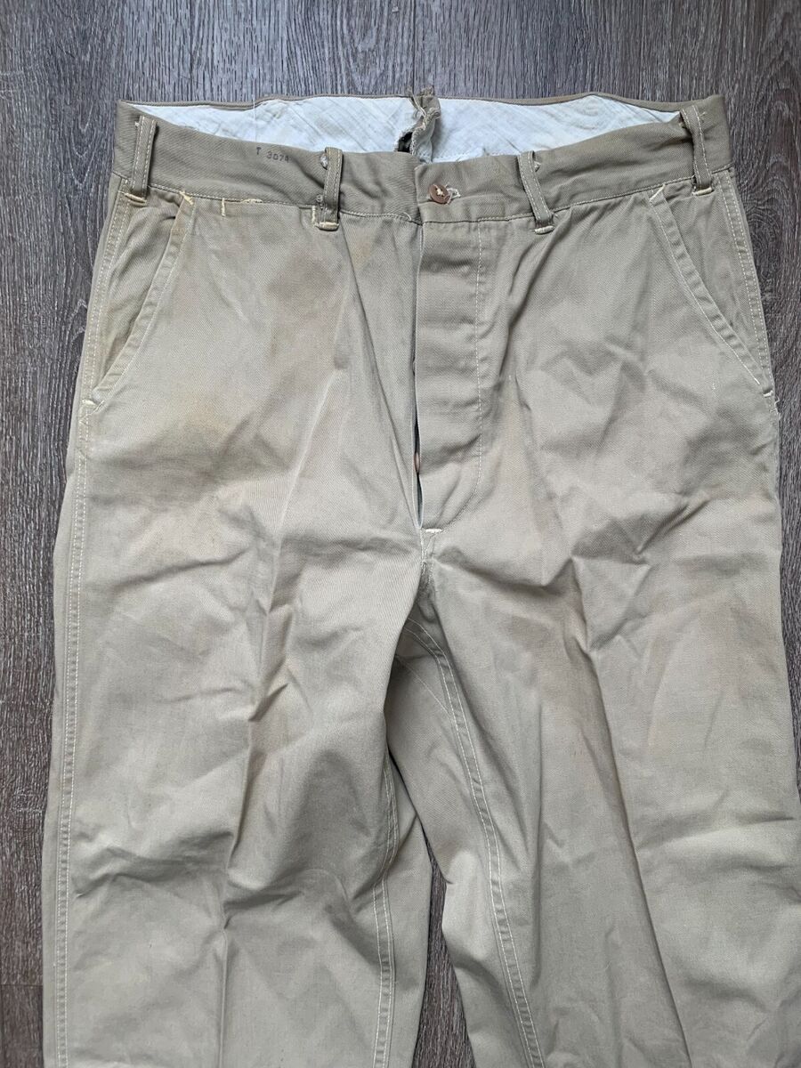 Vintage 40s 50s Button Fly Chino Military Army Khaki Pants Vintage 40s 50s Button Fly Chino Military Army Khaki Pants