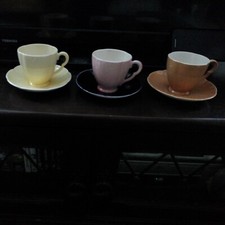 3 Carlton Ware Coffee Cups 6cmH, 8D to handle  and Saucers 11cmD