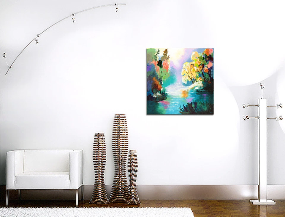 NOVAARTE Acryl Bild Gemälde Bäume Abstrakte Malerei Kunst Modern Fluss ORIGINAL - Bild 3 von 4