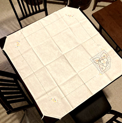 Vintage Hand Embroidered Bridge Card Party Table Cover
