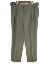 Stafford Travel Pant 40x32 Pleated Cuffed Crease Wrinkle Resist Expandable Waist