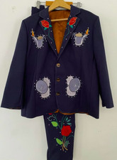 Men 2Pc Bespoke Floral Embroidered Nudie Western cowboy Cocktail Prom Outfit